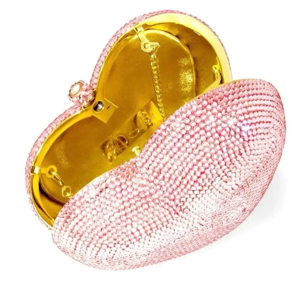 AQS by AquaSwiss Pink Jeweled Heart Clutch Shaped Crystal Clutch Purse NEW